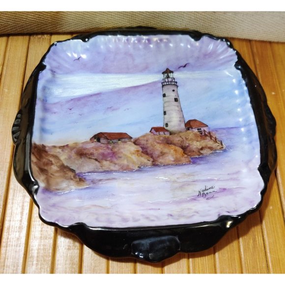 Hand Painted Nautical Lighthouse Theme 6" Decor Art Plate Nadine Benn Signed - Picture 2 of 9